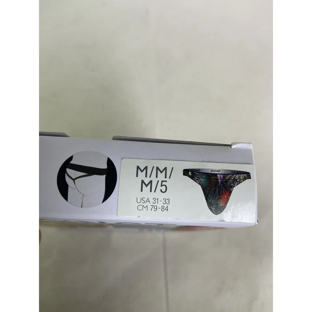 2xist Sliq Micro Y-Back Thong Underwear Geometric Print Mens Size M